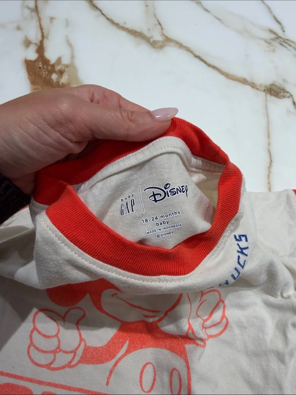 GAP Cream Ringer Tee with Red Mickey Graphic